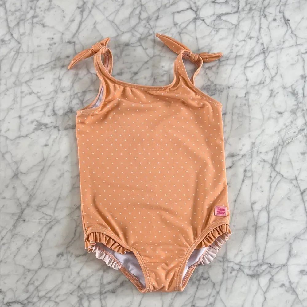 Ruffle Butts Melon Polka Dot Swimsuit Sz 6 Bow Shoulder Bow
